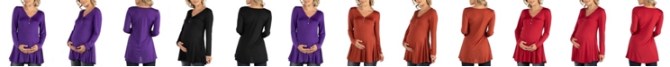 24seven Comfort Apparel Flared Long Sleeve Henley Maternity Top